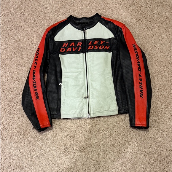 Harley-Davidson Jackets & Blazers - Harley-Davidson Black, Red, and White Leather Jacket